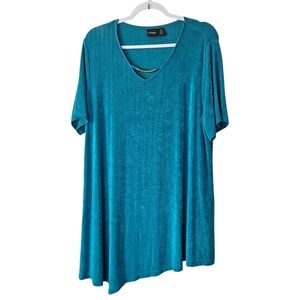 Chico's Travelers Asymmetric Tunic Top Gold Hardware Womens XL/16 Cozumel Blue